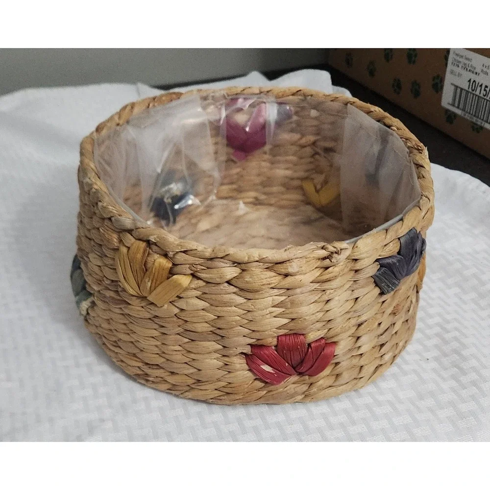 Vintage Handwoven Floral Basket Planter | Wicker Basket Liner | Boho Cottage